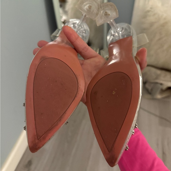 Amina Muaddi Transparent and Silver Embellished Heels - Picture 11 of 12